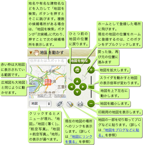 「地図を動かす」パレット説明図